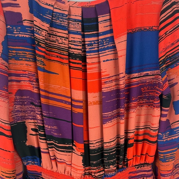 Black Rainn Casual Multicolor Abstract Pleated Front & Back Blouse Size Medium - Picture 10 of 11